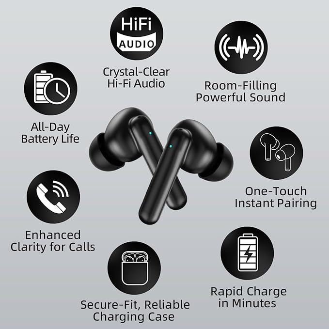 ANC Wireless Earbuds with Big Bass Durable, Lightweight Design for Noisy Factories, Gym, and Travel, Includes 3-Size Tips for Secure Fit