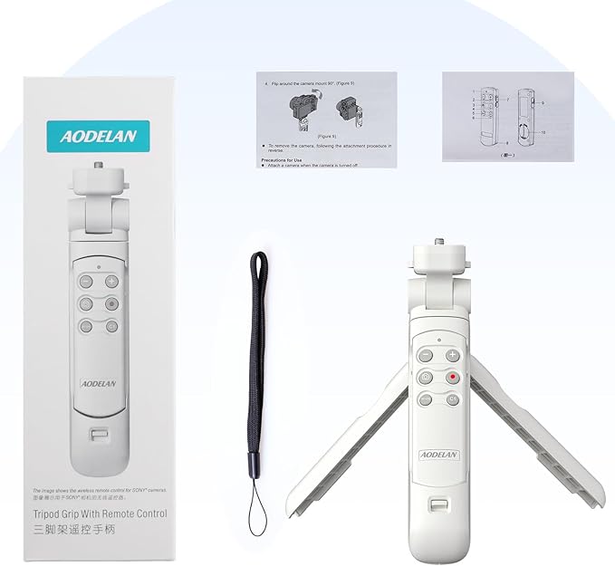 Wireless Camera Remote Control Shooting Grip and Tripod (White) with Remote Shutter Release - Replaces GP-VPT2BT for Sony ZV-1, A7 III, A6400, A7C, A7R IV, A9, FX-3, FX30, RX100 VII, RX0 II