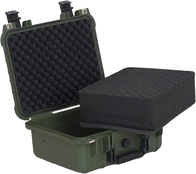 MEIJIA Portable All Weather Waterproof Protective Case,Hard Case,Camera Case With Customized Fit Foam,Fit Use of Drones,Camera,Equipments,Pistols,13.35 x11.63x5.98inches (Green)