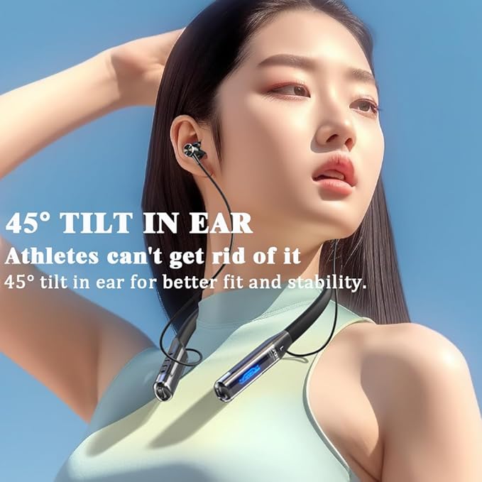 Sports Bluetooth Headset 80H of Ultra-Long Battery Life Neckband Headphones ENC Physical Noise Reduction LED Power Display Bluetooth 5.3 HiFi Stereo Business Call Headset