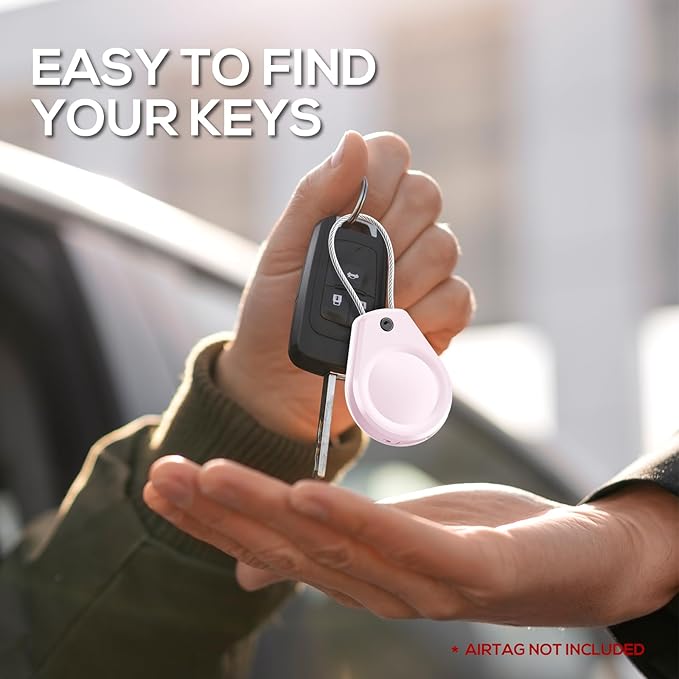 Waterproof AirTag Holder - (4 Pack) Air tag Lock Keychain with Wire Cable Compatible with Apple AirTags, Ultra Durable Anti-Lost Protective Case for Luggage, Key, Backpack,Black/Pink