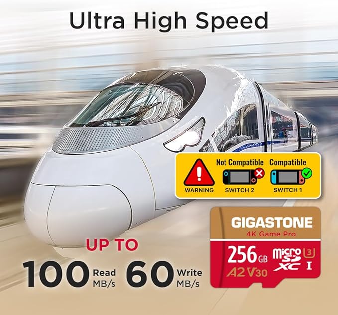 [5-Yrs Free Data Recovery] Gigastone 256GB Micro SD Card, 4K Game Pro, MicroSDXC Memory Card for Nintendo-Switch, GoPro, Action Camera, DJI, UHD Video, R/W up to 100/60MB/s, UHS-I U3 A2 V30 C10