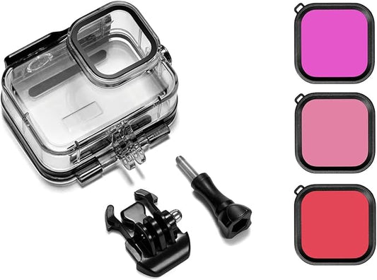 Waterproof Housing Case with 3Pack Filters for Go Pro Hero 13/12/11/10 9 Black,Protective Underwater Dive Shell Floating Stick Action Dive Accessory (Hero 13/12/11/10/9 Black case+3 Filters)