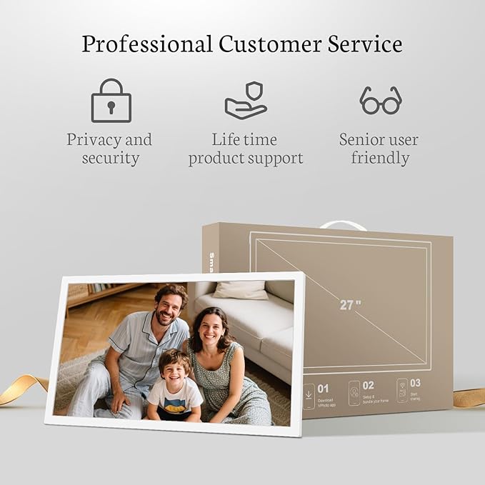 BSIMB Large Digital Picture Frame 27 Inch, 1920x1080 FHD WiFi Digital Photo Frame Electronic 32GB Display, Wall Mount Included, Share Pictures/Videos via App Easy Setup Gifts for Mom(Non-Touch), White