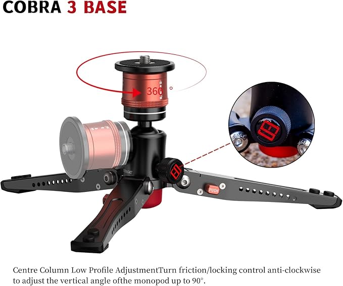 IFOOTAGE Cobra 3 Base,Monopod Base,Portable Tabletop Mini Tripod Mount with 360° Degree Rotatable Ball-Head,Quick Release Platform,Compatibility Cobra 2,Max Load 17.6 lbs