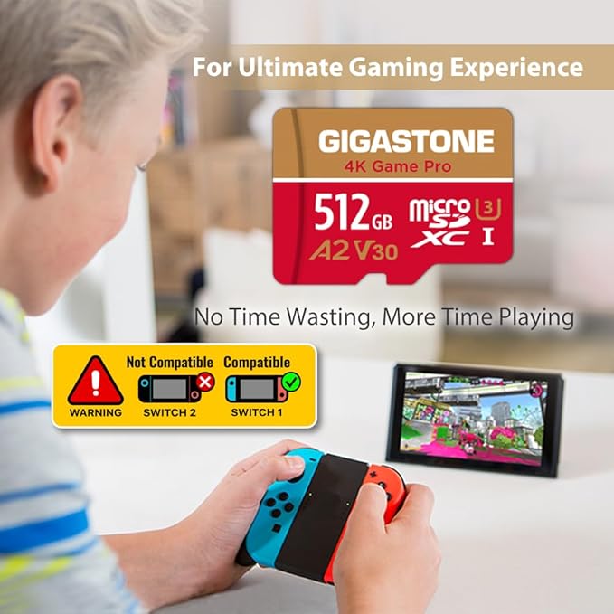 [5-Yrs Free Data Recovery] GIGASTONE 512GB Micro SD Card, Game Pro, MicroSDXC Memory Card for Nintendo-Switch 1, GoPro, Action Camera, DJI, 4K UHD Video, up to 100/60 MB/s, UHS-I U3 A2 V30 C10
