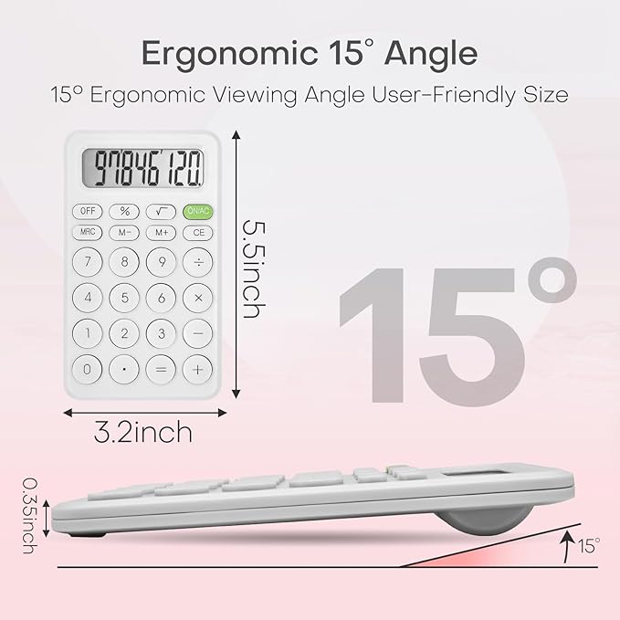 Cute Calculator, Basic Four Function for Teachers Students Basics Office, Small Handheld Calculators, 8 Digit with LCD Display, Sensitive Button, 5.5×3.2 inches White