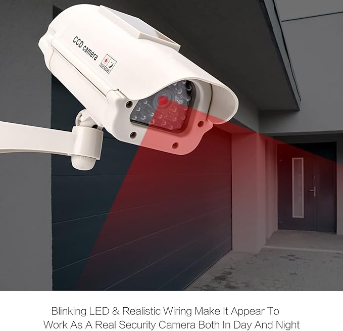 Solar Power Simulated Cameras Dummy Fake Camera with LED Light CCTV Camera ome Surveillance Simulation Monitor Home Security Systems for House, Shops, Warehouse,Office,Garden