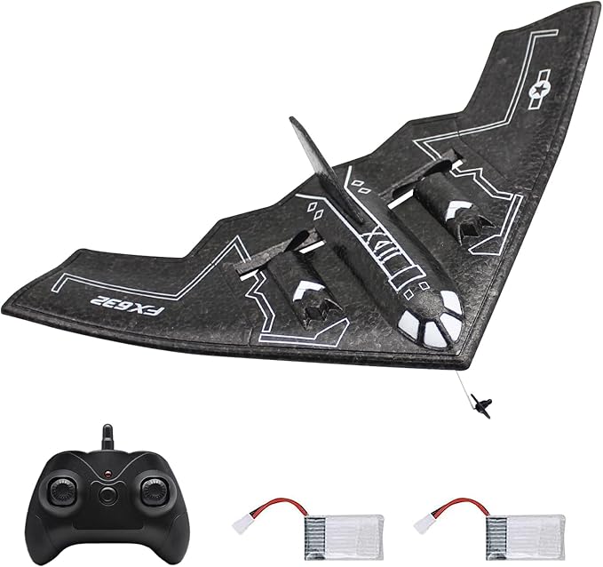 fisca RC Airplane Remote Control B-2 Spirit Stealth Bomber Plane, 2.4Ghz 2CH Foam Drone Ready to Fly Aircraft Toy for Kids and Adults
