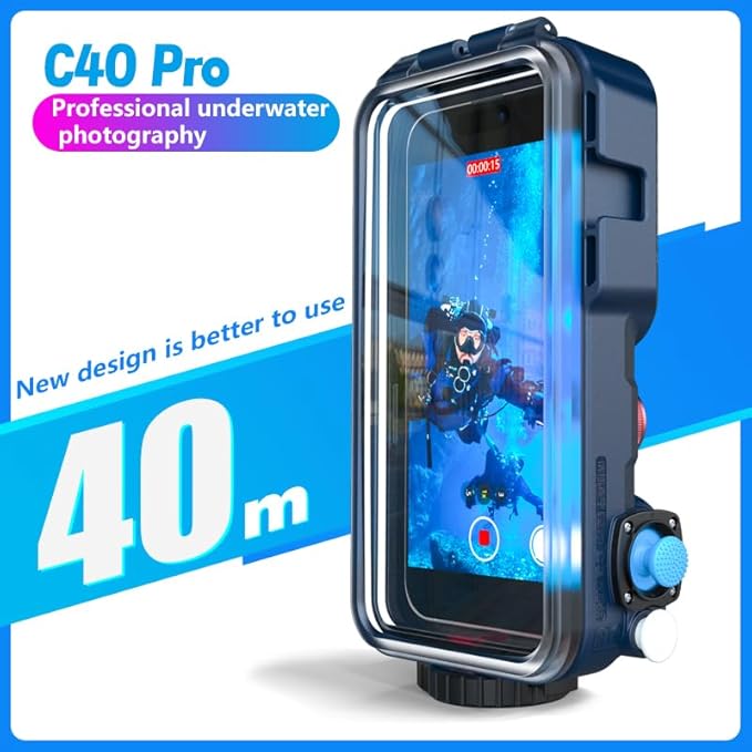 Professional Diving Phone Case, 131FT/40M Underwater Photography Housing, Bluetooth Connection - Button Control, Universal Waterproof Snorkeling Phone case for iPhone and Samsung Android