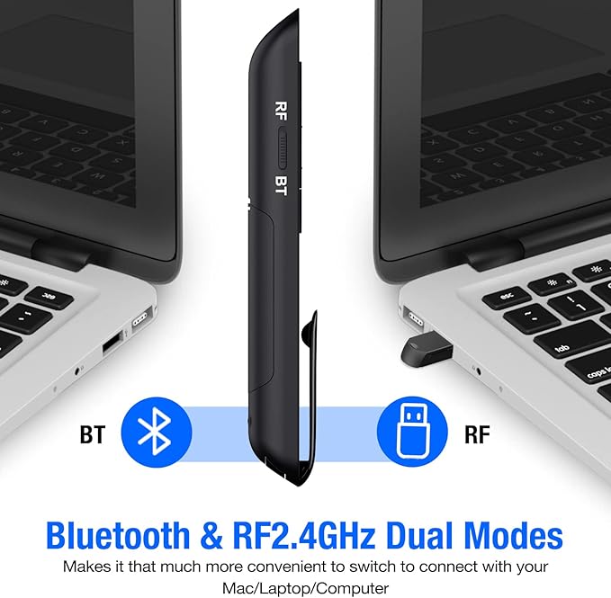 Presentation Clicker Compatible with Bluetooth and RF 2.4GHz Dual Modes Red Light, Wireless Presenter Remote Control for Powerpoint Presentations Pointer Slide Clicker for Mac Computer Powered by AAA