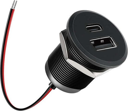 Acegoo RV USB Outlet All-Aluminum Type A + Type C Ports 12V/24V USB Charger, Recessed Mount 24W High-speed Charging Socket, PD3.0 & QC3.0 Fast Charger for Camper Trailer Van Car Boat Golf Cart