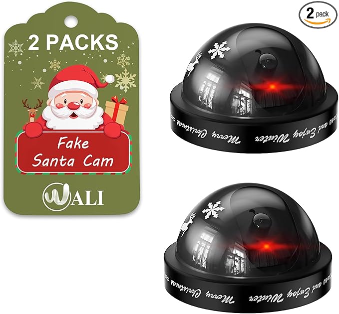 WALI Santa Cam, Santa Camera Ornament with Realistic Red Flashing Light, Fake Dummy Security Cameras Motivate Kids and Prevent Grinch Mischief, Perfect Christmas Decor Indoor & Outdoor-2 Packs