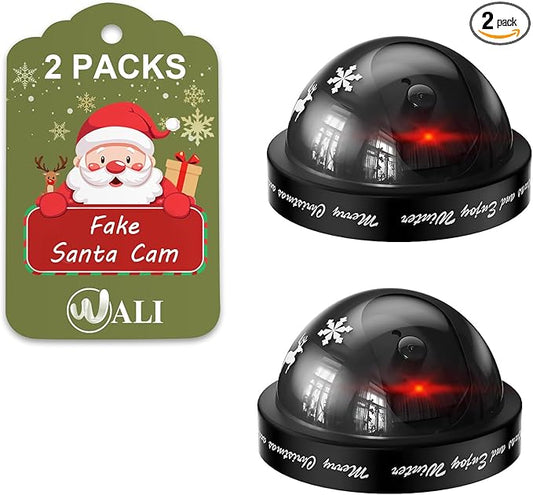 WALI Santa Cam, Santa Camera Ornament with Realistic Red Flashing Light, Fake Dummy Security Cameras Motivate Kids and Prevent Grinch Mischief, Perfect Christmas Decor Indoor & Outdoor-2 Packs