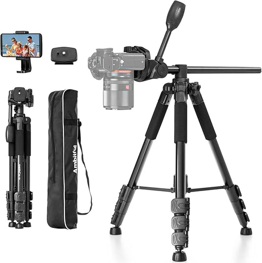 Ambitful 62" Professional Camera Tripod, Black - Removable Horizontal Mount for DSLR/Phone/Camcorder/Spotting Scopes, Tall Video Recording