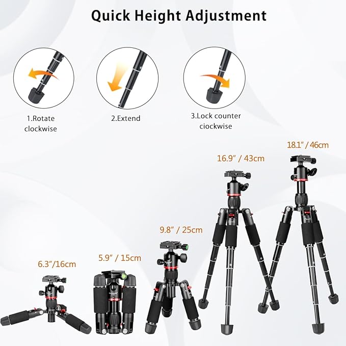 Koolehaoda Mini Desktop Tripod 18" Aluminum Camera Tripod with 360° Ball Head and Two 1/4" Arca Type QR Plates for DSLR Camera, Video Camcorder, Load up to 13lb/6kg