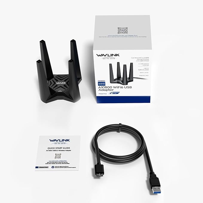 WAVLINK AX1800 USB WiFi Adapter for Desktop PC, Dual Band 5GHz/2.4GHz, MU-MIMO, Beamforming, WPA3 Security, 4x3dBi Antennas, Windows 11/10 Compatible