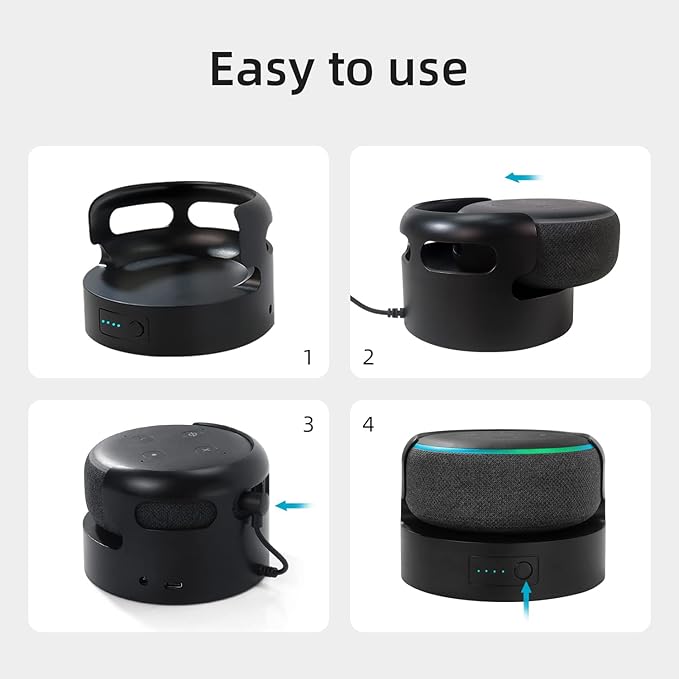 Echo Dot 3 Battery Base, Portable Dot 3rd Gen Mini 2 Battery Base, 10400 mAh 16 Hours Work Time, Black(not Including dot Speaker)