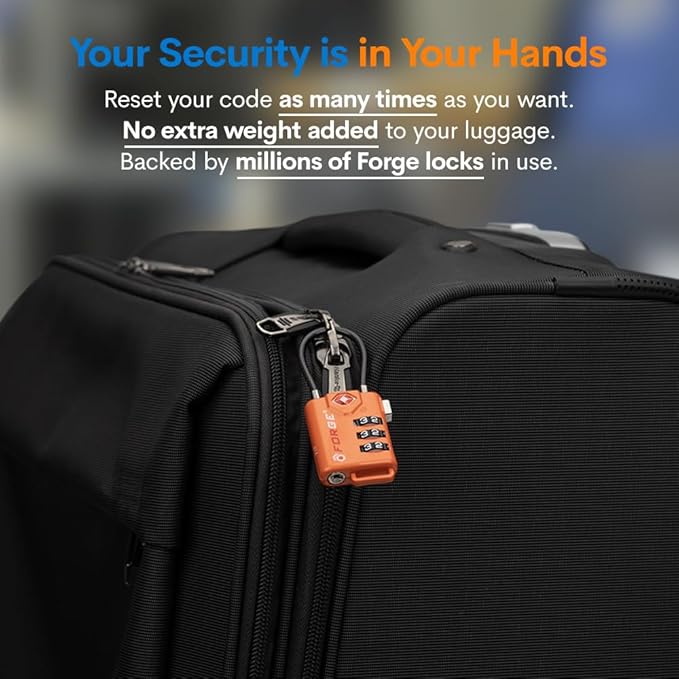 TSA Approved Cable Luggage Locks, Re-settable Combination with Alloy Body, Orange 4 Locks.