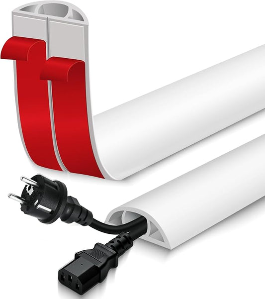 Floor Cord Cover for Wires on Floor Self Adhesive Cord Hider Floor Cable Management Wire Covers for Cords Protector Prevent Cable Trips Cord Cavity W 0.47" x H 0.27", White, 3.3Ft
