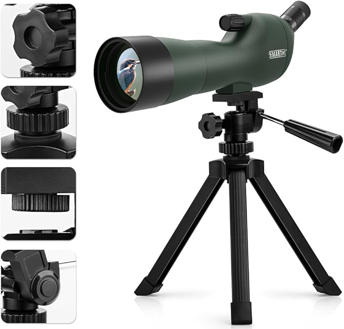 Emarth 20-60x60 45 Angled Spotting Scope for Target Shooting, w/14 Tripod/Phone Adapter/Carry Bag, 1.37lb, Waterproof Fogproof BAK4 Prism HD Spotting Scopes for Hunting Birding as Gift Bulk/Wholesale