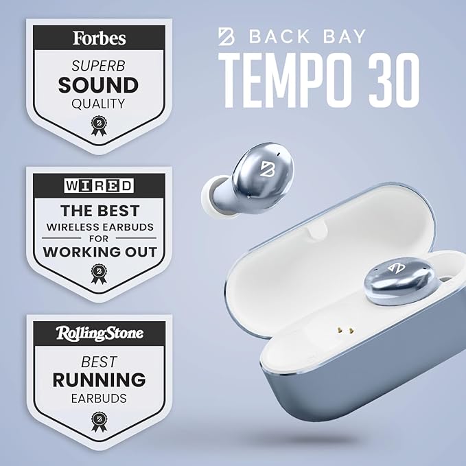 Tempo 30 Wireless Earbuds for Small Ears - Award-Winning Sound, Sweatproof Bluetooth Earbuds, Comfortable Bluetooth Ear Buds for Women, Ice Earphones Small Ear Canals, Long Battery Headphones