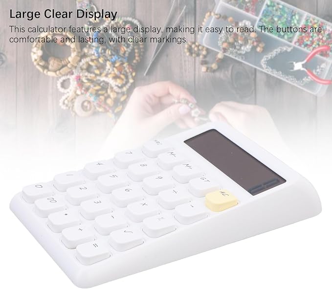 Pssopp Desktop Solar Calculator, Large 12-Digit Display Energy Efficient Tactile Press Keys Portable Standard Math Tool for Home Office Accounting (White)