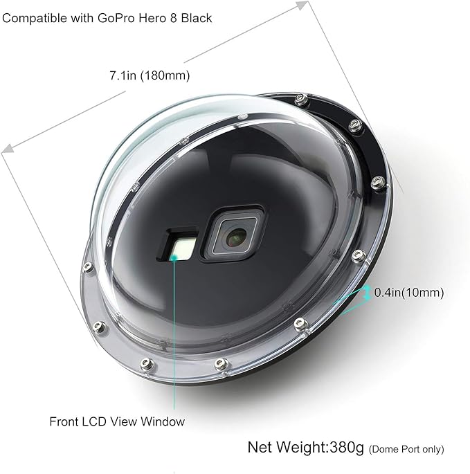 Dome Port for GoPro Hero 8 Black, Dome Port Lens with Waterproof Housing Case Shutter Trigger Floating Hand Grip for Hero 8 Black Snorkeling Diving Underwater Photography