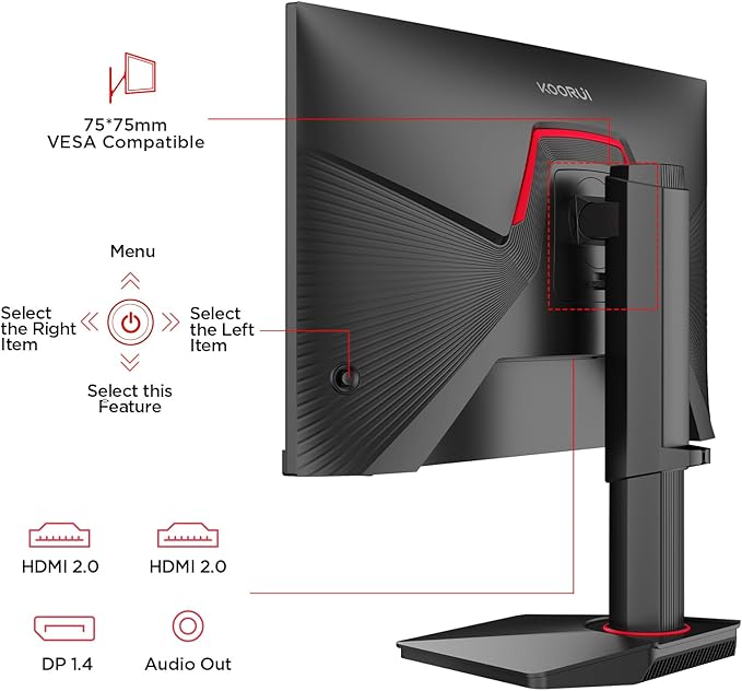 KOORUI 24.5 Inch Gaming Monitor, 1ms, 320Hz Monitor, HDR400, 95% DCI-P3, IPS Display, Adaptive Sync Compatible, Tilt Vertical Height Adjustable, VESA Mount 75x75mm, HDMI & DisplayPor,G2511E