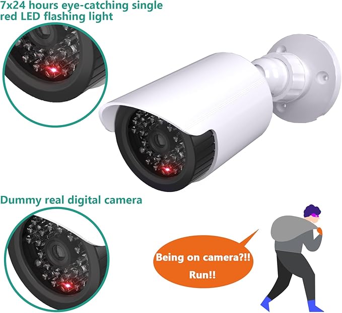 WALI Dummy Fake Simulated Surveillance Security CCTV Dome Camera Indoor Outdoor with One LED Light, Warning Security Alert Sticker Decal (TC-W8), 8 Packs, White