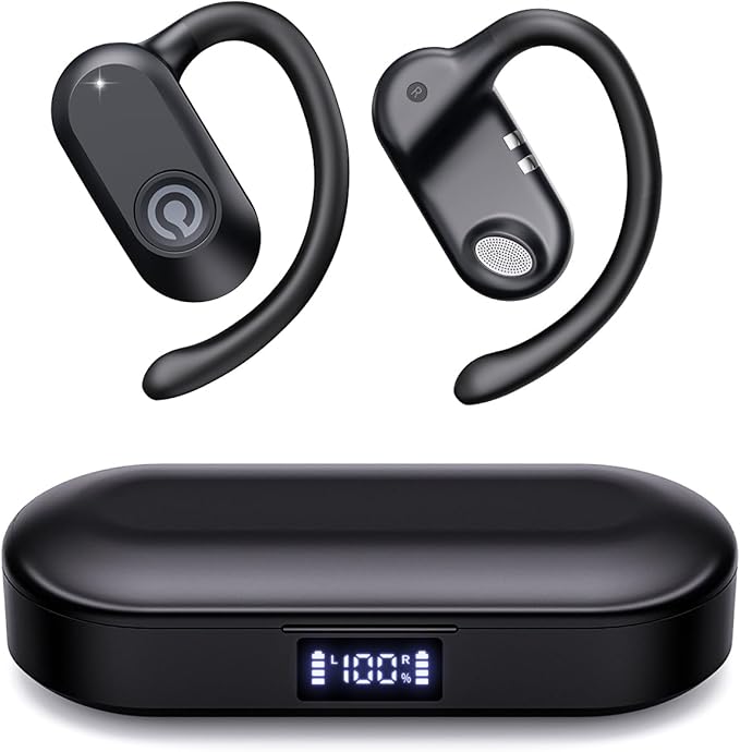 CXK Open Ear Earbuds Bluetooth 5.4 Bone Conduction Headphones, True Wireless Ear Buds with 60Hrs Stereo Sound, 0.27oz Lightweight Design Open Headphones with Mic, IPX6 Waterproof Fit Fitness, Black