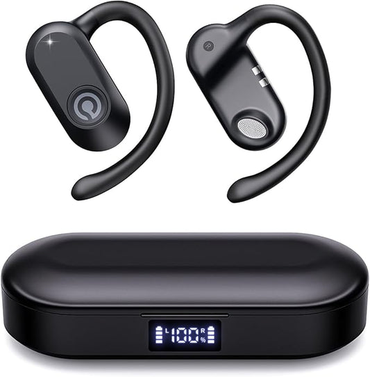 CXK Open Ear Earbuds Bluetooth 5.4 Bone Conduction Headphones, True Wireless Ear Buds with 60Hrs Stereo Sound, 0.27oz Lightweight Design Open Headphones with Mic, IPX6 Waterproof Fit Fitness, Black