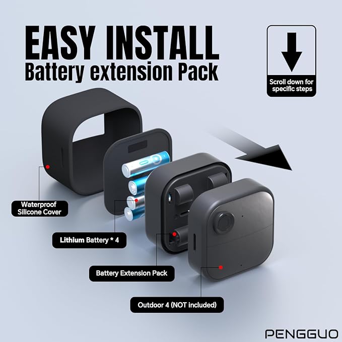 2 Pack Battery Extension Pack Compatible with Blink Outdoor 4 Camera, Included 8 Pack Lithium AA Batteries + 2 Waterproof Silicone Cover, Accessory for Outdoor 4 Smart Security Camera
