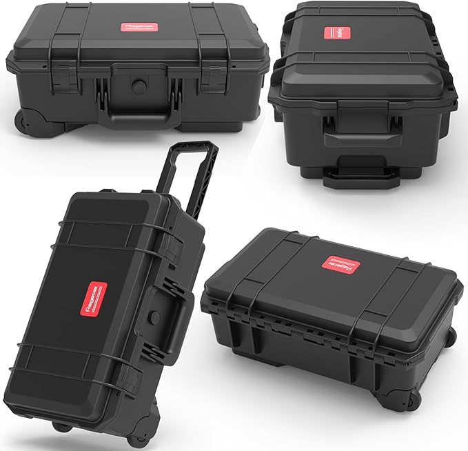 Waterproof Travel Camera Hard Case with Padded Divider, 22 x 14 x 10 Inch, Rolling Case for Camera, Gear, Equipment, Dustproof, Shockproof,Airline Carry-On Approved, Inner 19.8"x 10.9" x 6.8"