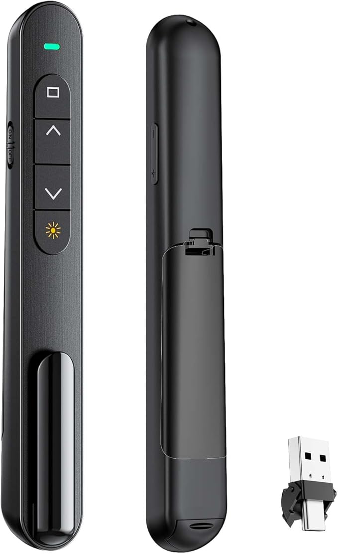 QUI Presentation Clicker for PowerPoint, RF 2.4GHz USB C Wireless Presenter Remote with Volume Control, PowerPoint Clicker Slide Advancer for Mac, Windows, Laptop, Keynote