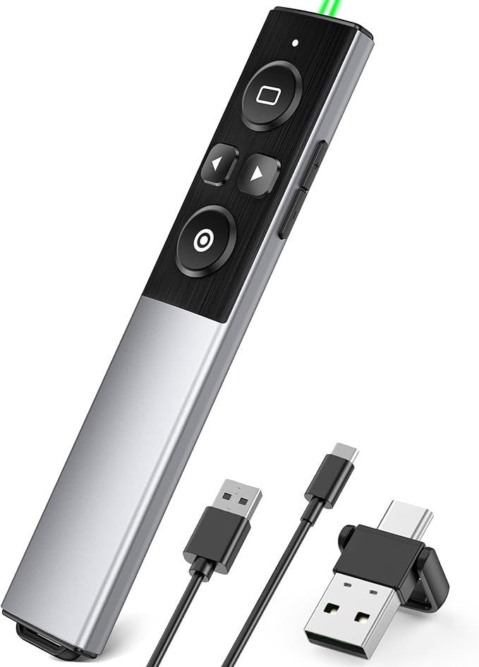 Wireless Presentation Clicker- Clicker for Powerpoint Presentations- Rechargeable Presentation Remote, Slide Advancer for Keynote/PPT/Mac/PC/Laptop