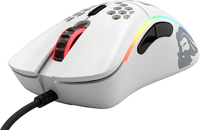 Glorious Model D- (Minus) Wired Gaming Mouse - 61g Superlight Honeycomb Design, RGB, Ergonomic, Pixart 3360 Sensor, Omron Switches, PTFE Feet, 6 Buttons - Matte White