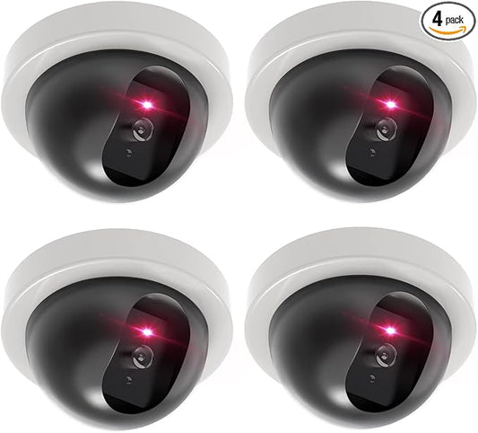 WALI Dummy Fake Security CCTV Dome Camera with Flashing Red LED Light with Security Alert Sticker Decals (SDW-4), 4 Packs, White