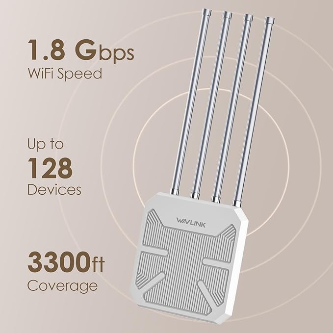 WAVLINK Outdoor WiFi 6 Mesh Router, Long Range WiFi Access Point with PoE, Waterproof IP67, WiFi Extender Signal Booster for Starlink, Outdoor, Home, Garage and Hotel