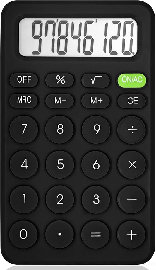 Cute Basic Four Function Calculator for Teachers & Students - Small Handheld, 8 Digit LCD Display, Sensitive Buttons, 5.5x3.2 inches Black