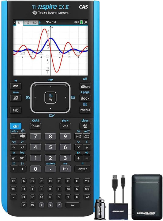 Texas Instruments TI-Nspire CX II CAS Graphing Calculator | Color Screen, 8 Built-in Apps, Python Programming, Included Software, for Math, Science and Finance | Signature Series Power Bundle
