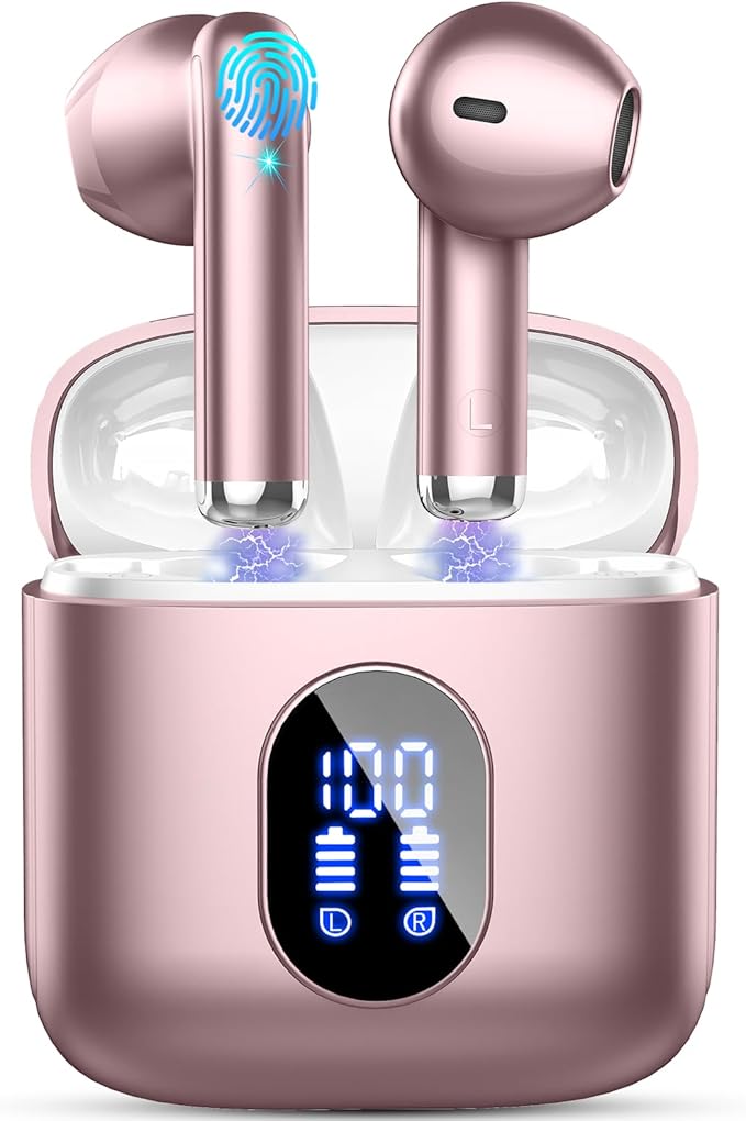 Wireless Earbuds, in Ear Headphones with 4 ENC Mics, Bluetooth 5.4 Ear Buds Hi-Fi Stereo, 36H Playtime Earphones with USB-C Charging Case, 3g Lightweight, IP7 Waterproof Headset for Work/Running