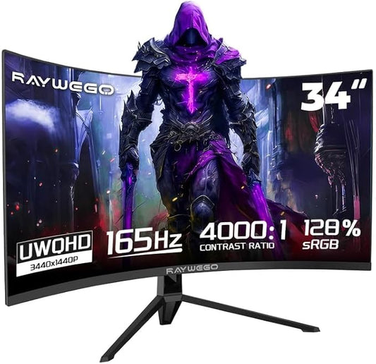 34'' Curved Gaming Monitor 165Hz UWQHD 3440×1440P Monitor,PIP/PBP, HDR, 300nits 1ms,127% sRGB FreeSync & Eye-Care, Support VESA,Tilt Adjustment,HDMI×2 & DP 1.4×2(DP Cable Included)