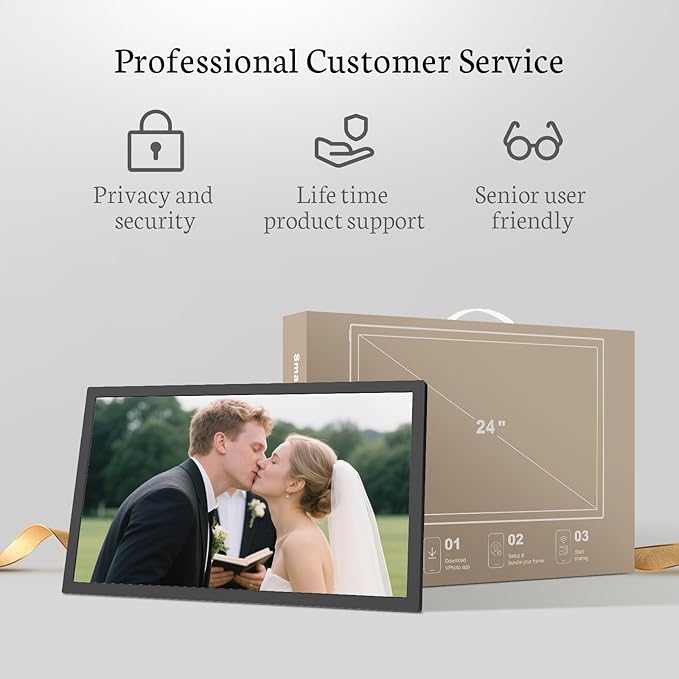 BSIMB Large Digital Picture Frame 24 Inch, 1920x1080 FHD WiFi Digital Photo Frame Electronic 32GB Display, Wall Mount Included, Share Pictures/Videos via App Easy Setup Gifts for Mom(Non-Touch), Black