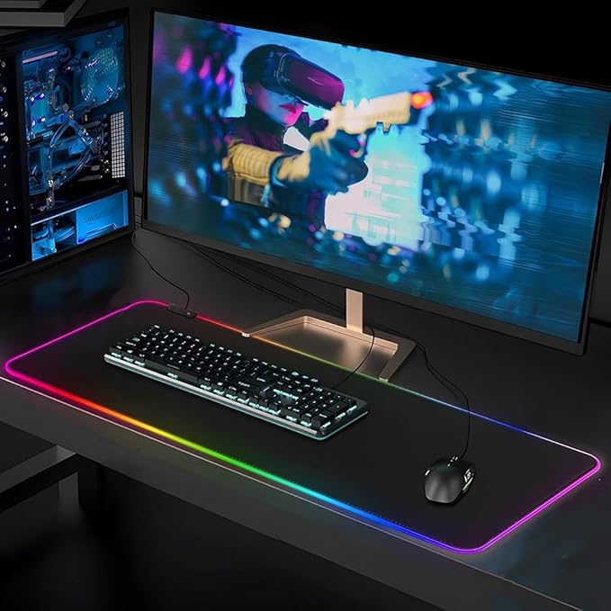 RGB Gaming Mouse Pad,31.5 X 11.8 Inch Oversized Mouse Mat, Ultra Bright LED Light&Soft Large Extended Mousepad with 14 Lighting Modes, Perfect for Gaming Or Work- Classic Black
