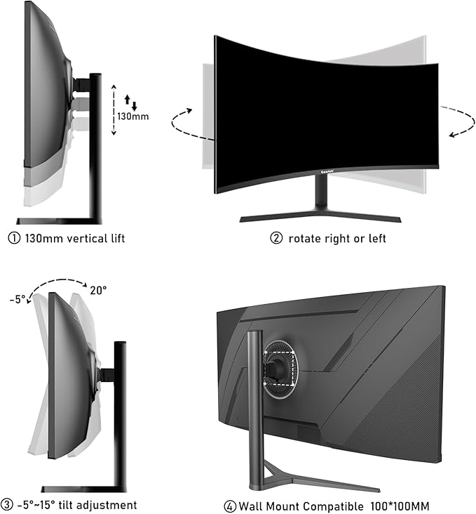 38 Inch Ultrawide Curved 144Hz Gaming Computer Monitor 2500R PC Screen 21:9 UWQHD (3840x1600),1ms,10bit,Freesync,Display Port、HDMI,Liftable Stand,Wall Mount Compatible 100 * 100mm-Black