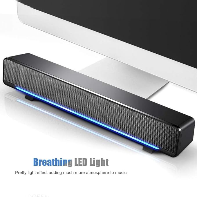 Bewinner USB Wired Soundbar, 3.5mm Stereo Soundbar Music Player Bass Surround Sound Box for Desktop Laptop TV Smartphone Tablet PC MP3 MP4, Portable Subwoofer Home Audio Speakers(Black)