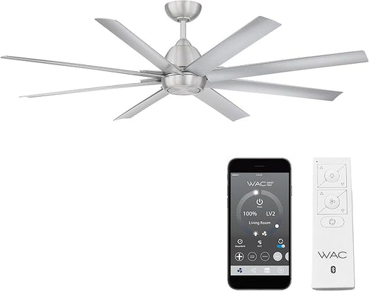 WAC Smart Fans Mocha XL Indoor and Outdoor 8-Blade Ceiling Fan 66in Brushed Aluminum with Remote Control works with Alexa and iOS or Android App