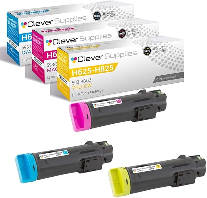 CS Replacement Toner Cartridge Compatible with Dell H625-H825 593-BBOX Cyan 593-BBOY Magenta 593-BBOZ Yellow Laser H625CDW Laser H825CDW Laser S2825CDN 3 Color Set