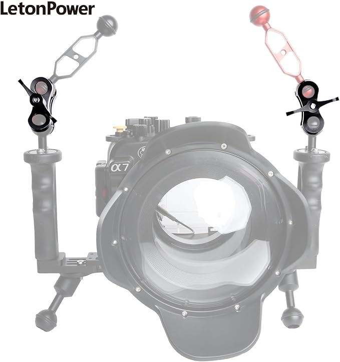 2-Hole 1" Aluminum Underwater Camera Clamp Ball Mount (2-Pack) - Underwater Bracket for Diving Light Arms & Camera Trays, Saltwater-Resistant Adapter for Scuba Photography/Videography Gear